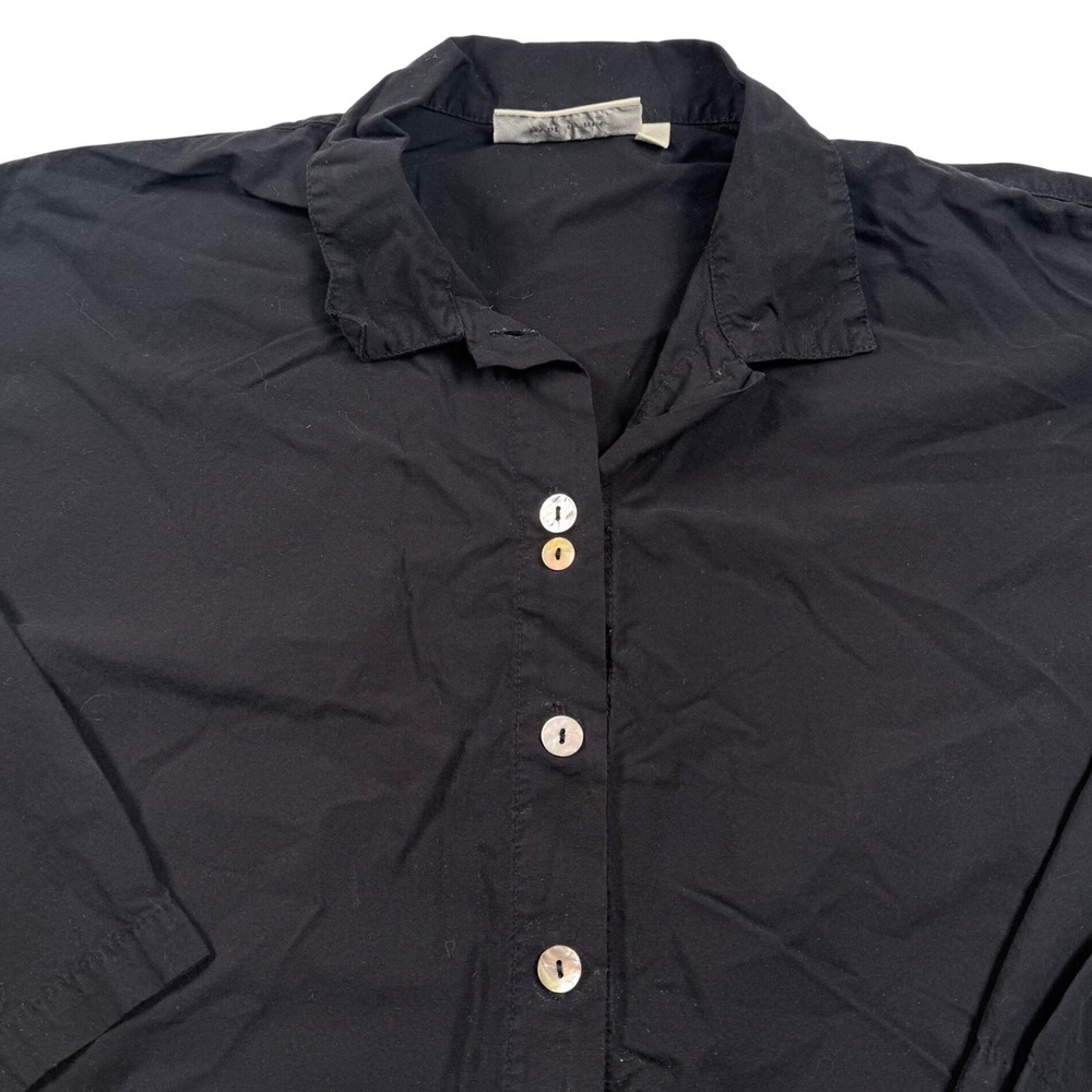Eleven Stitch Design Button Down Shirt Womens S Black Cotton Tencel Lagenlook